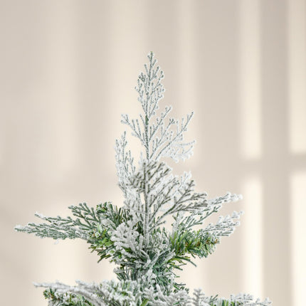 Pencil Snow Flocked Auto Open Artificial Christmas Tree with Realistic Cypress Branches - Green