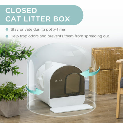 Hooded Cat Litter Box with Lid, Scoop, Filter & Flap Door for Kittens - White