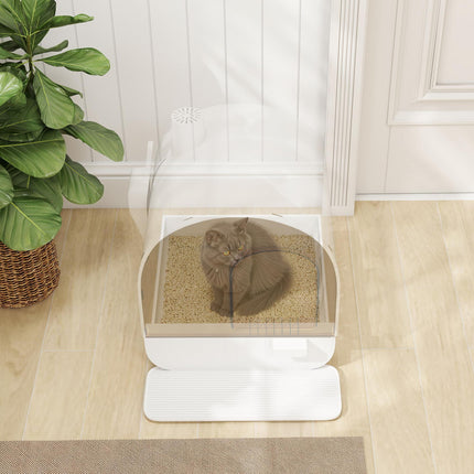 Hooded Cat Litter Box with Lid, Scoop, Filter & Flap Door for Kittens - White