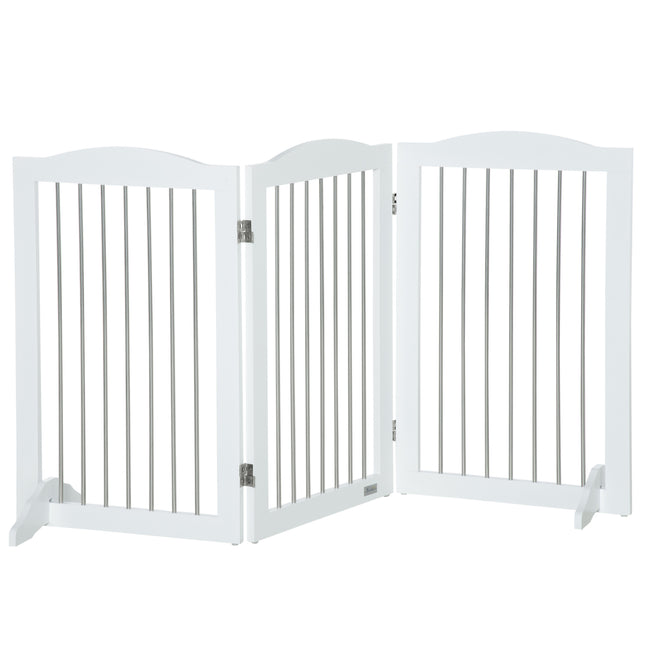 Foldable Wooden Freestanding Dog Gate with 2 Support Feet for Doorways, Stairs, Halls - White