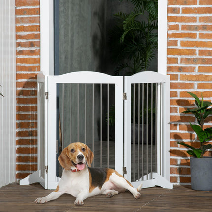 Foldable Wooden Freestanding Dog Gate with 2 Support Feet for Doorways, Stairs, Halls - White