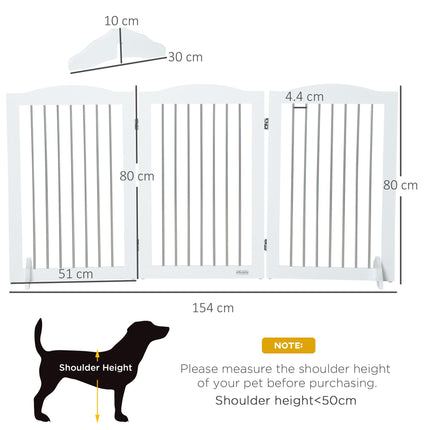 Foldable Wooden Freestanding Dog Gate with 2 Support Feet for Doorways, Stairs, Halls - White