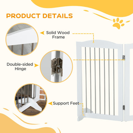 Foldable Wooden Freestanding Dog Gate with 2 Support Feet for Doorways, Stairs, Halls - White