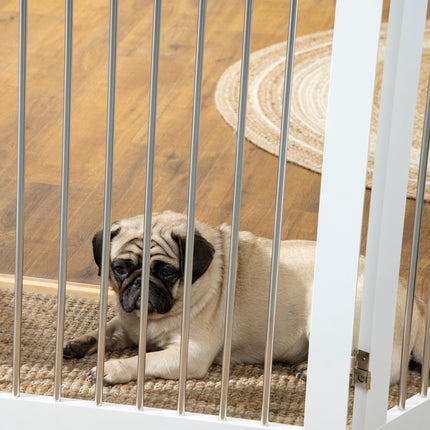 Foldable Wooden Freestanding Dog Gate with 2 Support Feet for Doorways, Stairs, Halls - White