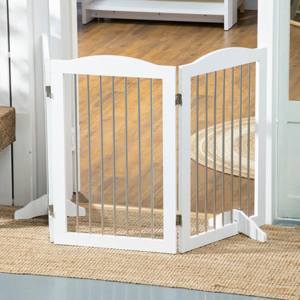 Foldable Wooden Freestanding Dog Gate with 2 Support Feet for Doorways, Stairs, Halls - White