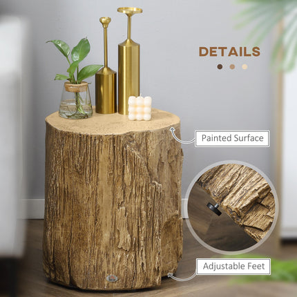 Tree Stump End Table, Round Concrete Side Table for Indoor and Outdoor Use, Natural Wood Effect