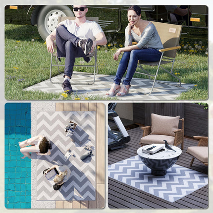 Waterproof Outdoor Camping Rug Mat 182x121cm Reversible - Light Grey White