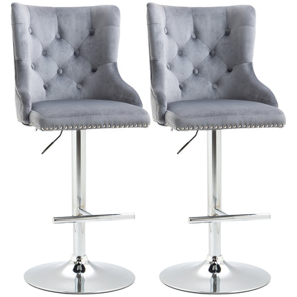 Set of 2 Modern Adjustable Velvet Bar Stools with Footrest - Grey