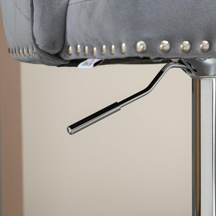 Set of 2 Modern Adjustable Velvet Bar Stools with Footrest - Grey