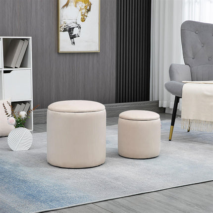 Set of 2 Modern Storage Ottomans with Removable Lids, Fabric Footstools and Dressing Table Stools - White