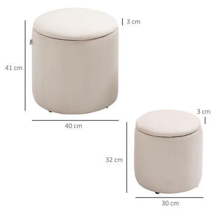 Set of 2 Modern Storage Ottomans with Removable Lids, Fabric Footstools and Dressing Table Stools - White