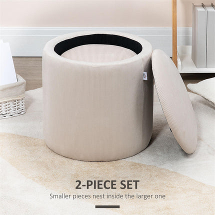 Set of 2 Modern Storage Ottomans with Removable Lids, Fabric Footstools and Dressing Table Stools - White