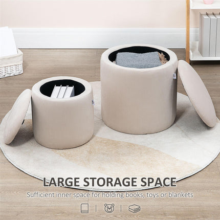 Set of 2 Modern Storage Ottomans with Removable Lids, Fabric Footstools and Dressing Table Stools - White