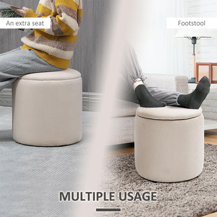 Set of 2 Modern Storage Ottomans with Removable Lids, Fabric Footstools and Dressing Table Stools - White