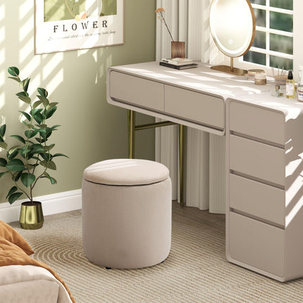Set of 2 Modern Storage Ottomans with Removable Lids, Fabric Footstools and Dressing Table Stools - White