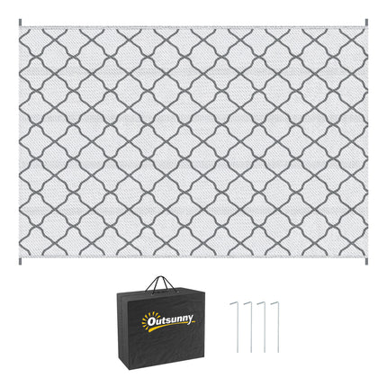 Reversible Waterproof Outdoor Rug 182x274cm with Carry Bag & Stakes - Grey White