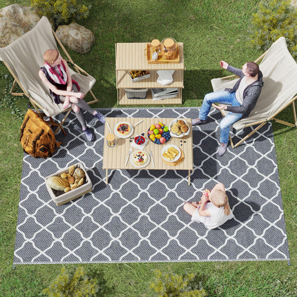 Reversible Waterproof Outdoor Rug 182x274cm with Carry Bag & Stakes - Grey White