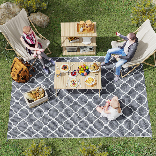 Reversible Waterproof Outdoor Rug 182x274cm with Carry Bag & Stakes - Grey White