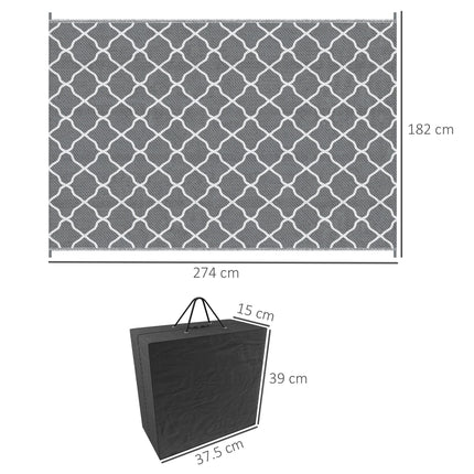 Reversible Waterproof Outdoor Rug 182x274cm with Carry Bag & Stakes - Grey White