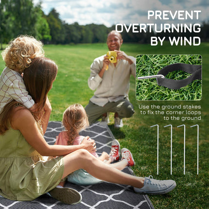 Reversible Waterproof Outdoor Rug 182x274cm with Carry Bag & Stakes - Grey White