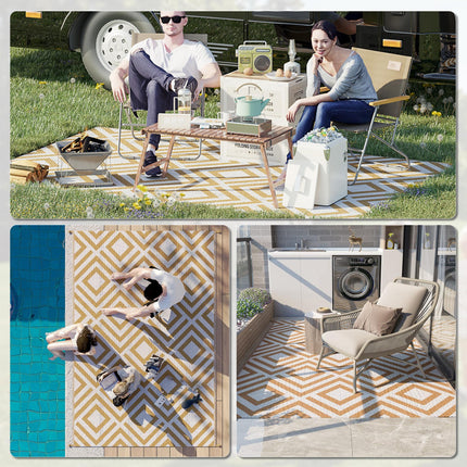 Reversible Outdoor Rug 182x274 cm with Carry Bag Waterproof Polypropylene - Brown White