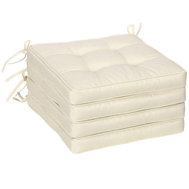 Set of 4 Garden Seat Cushions with Ties 42x42x5 cm - Cream White