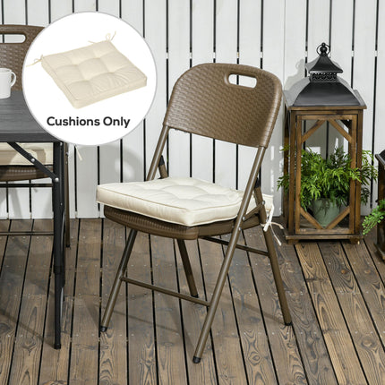 Set of 4 Garden Seat Cushions with Ties 42x42x5 cm - Cream White