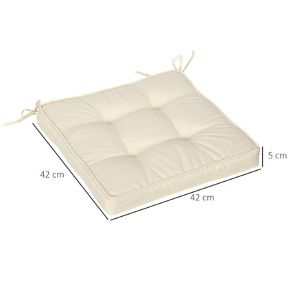 Set of 4 Garden Seat Cushions with Ties 42x42x5 cm - Cream White