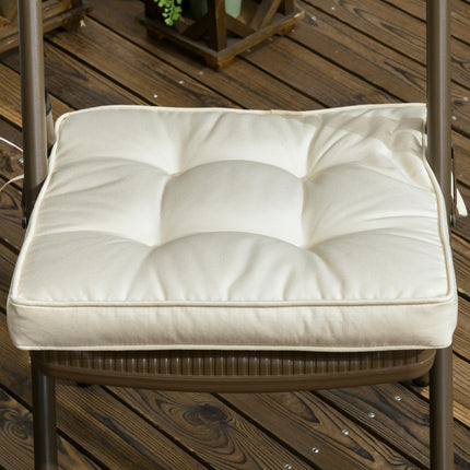 Set of 4 Garden Seat Cushions with Ties 42x42x5 cm - Cream White