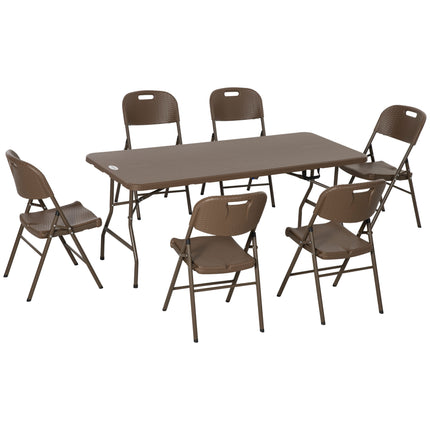7 Piece Resin Rattan Patio Dining Set with Foldable Chairs - Dark Brown
