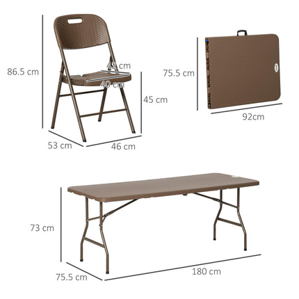 7 Piece Resin Rattan Patio Dining Set with Foldable Chairs - Dark Brown
