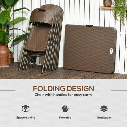 7 Piece Resin Rattan Patio Dining Set with Foldable Chairs - Dark Brown