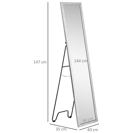 Full Length Free Standing Dressing Mirror with PS Frame for Bedroom & Living Room - Silver