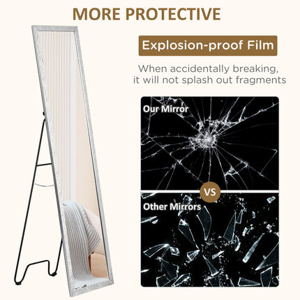 Full Length Free Standing Dressing Mirror with PS Frame for Bedroom & Living Room - Silver