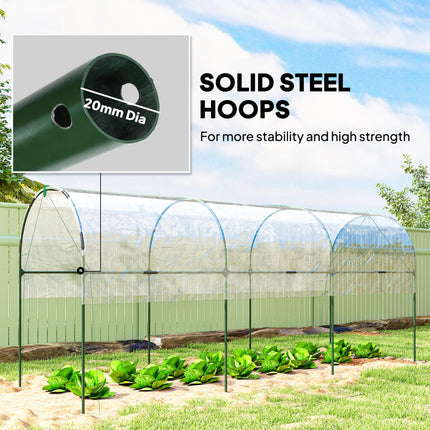 Tunnel Tomato Greenhouse with Steel Frame and Clear Cover - Green