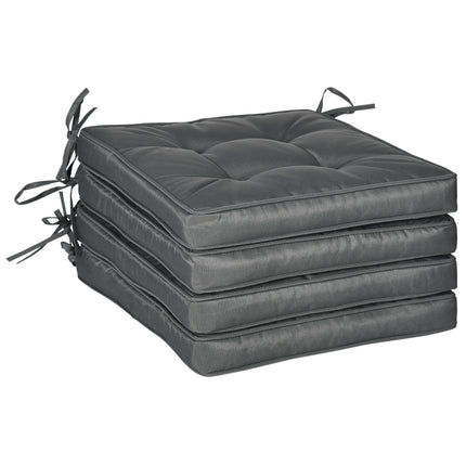 Set of 4 Durable Garden Seat Cushions with Ties 42x42x5 cm - Grey