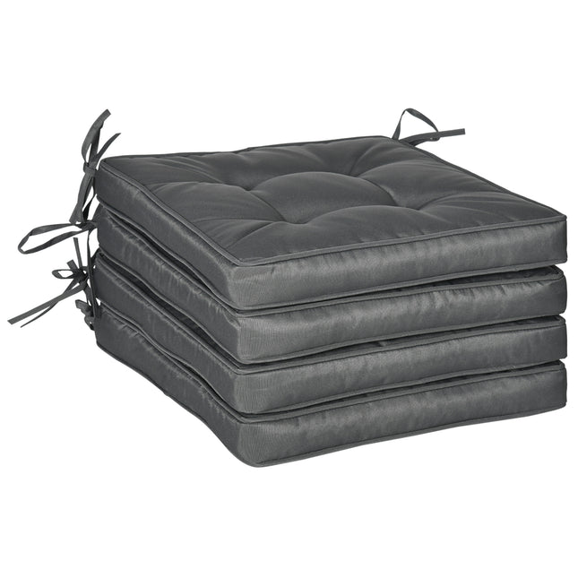Set of 4 Durable Garden Seat Cushions with Ties 42x42x5 cm - Grey