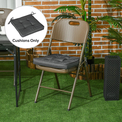 Set of 4 Durable Garden Seat Cushions with Ties 42x42x5 cm - Grey