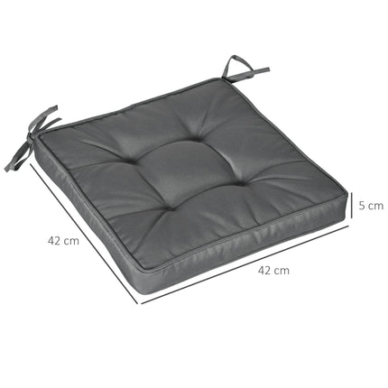 Set of 4 Durable Garden Seat Cushions with Ties 42x42x5 cm - Grey