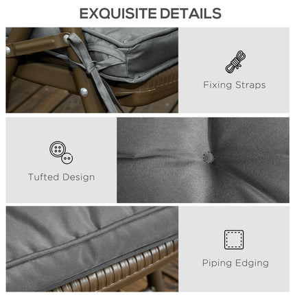 Set of 4 Durable Garden Seat Cushions with Ties 42x42x5 cm - Grey