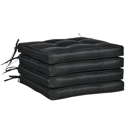 Set of 4 Garden Seat Cushions with Ties 42x42x5cm - Black