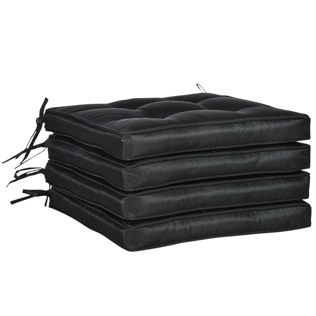 Set of 4 Garden Seat Cushions with Ties 42x42x5cm - Black