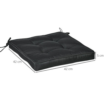 Set of 4 Garden Seat Cushions with Ties 42x42x5cm - Black