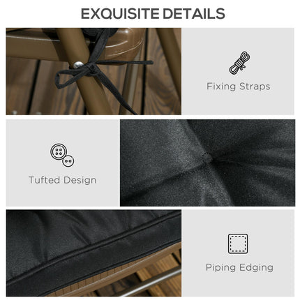 Set of 4 Garden Seat Cushions with Ties 42x42x5cm - Black