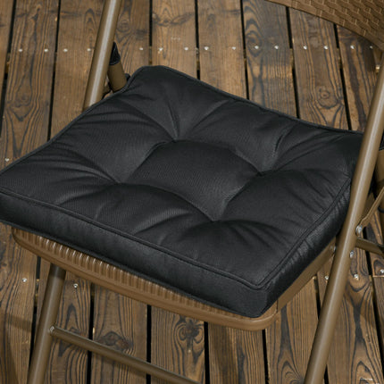 Set of 4 Garden Seat Cushions with Ties 42x42x5cm - Black