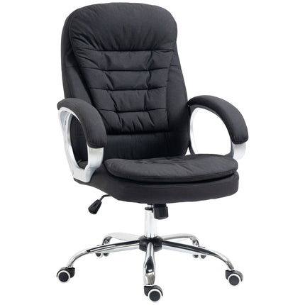 Ergonomic Linen Office Task Chair with Armrests and Swivel Wheels - Black