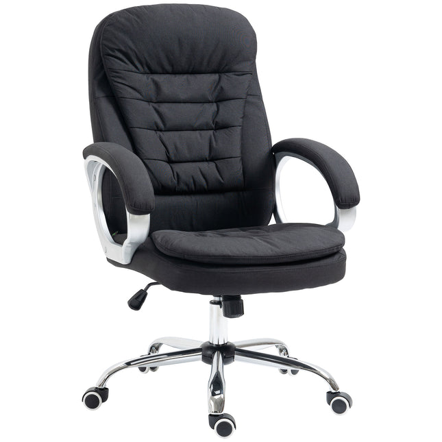 Ergonomic Linen Office Task Chair with Armrests and Swivel Wheels - Black