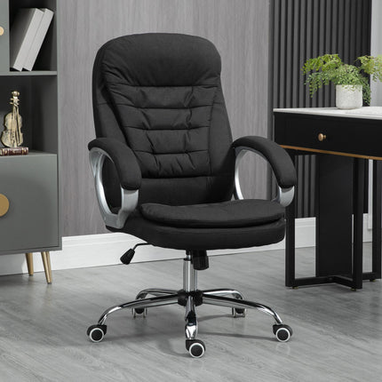 Ergonomic Linen Office Task Chair with Armrests and Swivel Wheels - Black