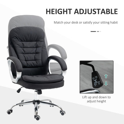 Ergonomic Linen Office Task Chair with Armrests and Swivel Wheels - Black