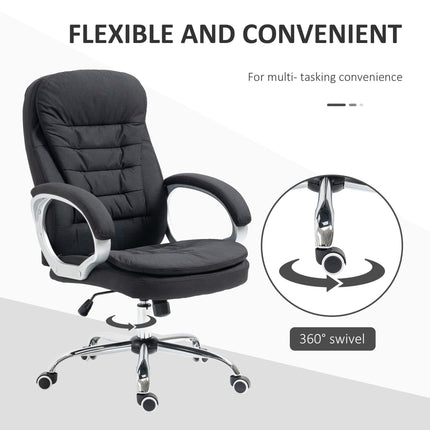 Ergonomic Linen Office Task Chair with Armrests and Swivel Wheels - Black